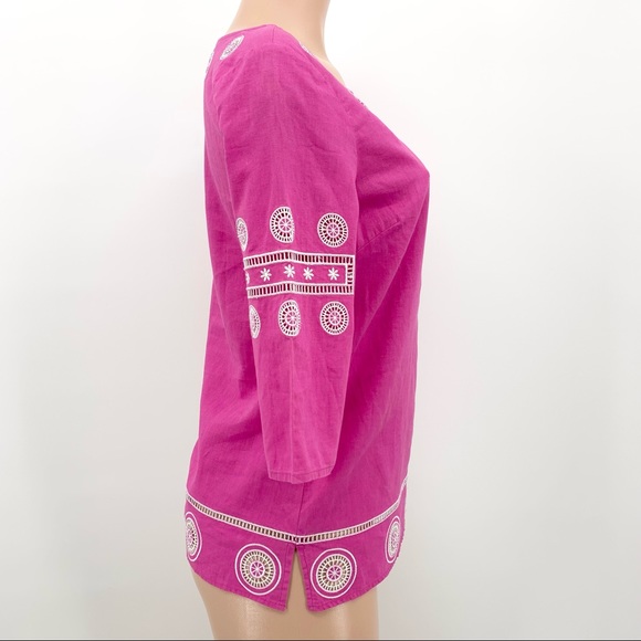 Lilly Pulitzer Linen Blend Pink Embroidered Tunic Top - Picture 3 of 10